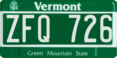 VT license plate ZFQ726