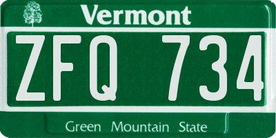 VT license plate ZFQ734