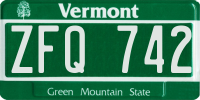 VT license plate ZFQ742