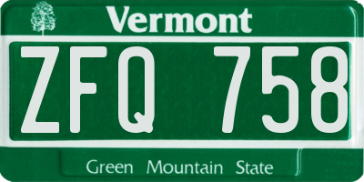 VT license plate ZFQ758