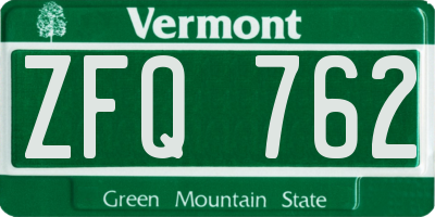 VT license plate ZFQ762