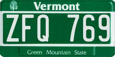 VT license plate ZFQ769
