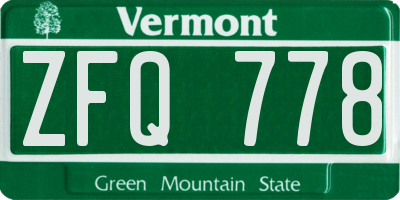 VT license plate ZFQ778