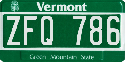 VT license plate ZFQ786