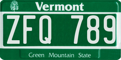 VT license plate ZFQ789