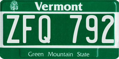 VT license plate ZFQ792