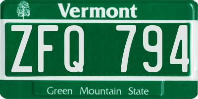 VT license plate ZFQ794