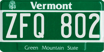 VT license plate ZFQ802