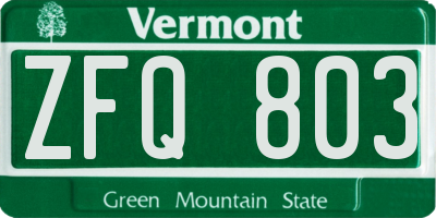 VT license plate ZFQ803