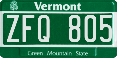 VT license plate ZFQ805