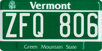 VT license plate ZFQ806