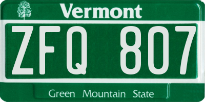 VT license plate ZFQ807
