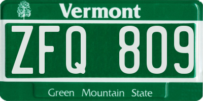 VT license plate ZFQ809