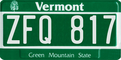 VT license plate ZFQ817