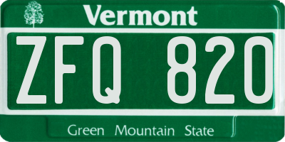 VT license plate ZFQ820