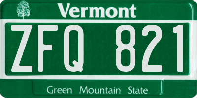 VT license plate ZFQ821