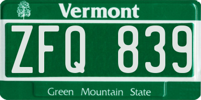 VT license plate ZFQ839