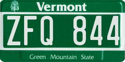 VT license plate ZFQ844
