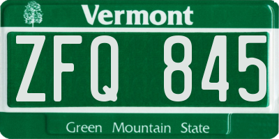 VT license plate ZFQ845