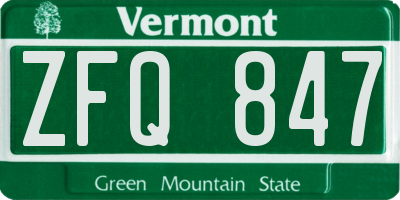 VT license plate ZFQ847