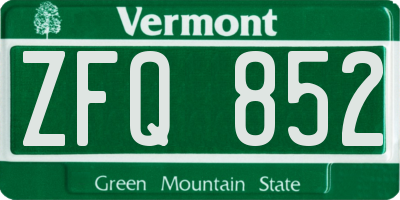 VT license plate ZFQ852