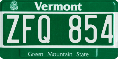 VT license plate ZFQ854