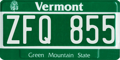 VT license plate ZFQ855