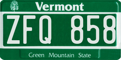 VT license plate ZFQ858