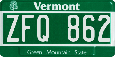 VT license plate ZFQ862