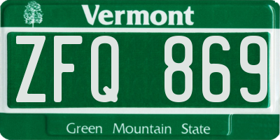 VT license plate ZFQ869
