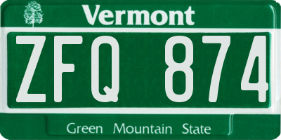 VT license plate ZFQ874