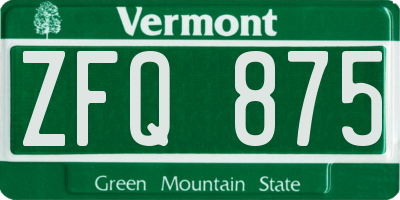 VT license plate ZFQ875