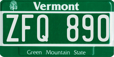 VT license plate ZFQ890
