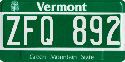 VT license plate ZFQ892