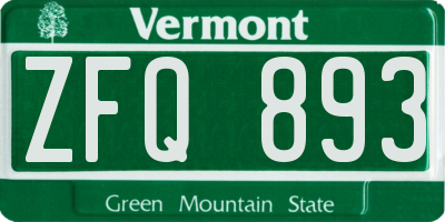 VT license plate ZFQ893