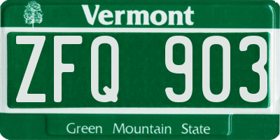 VT license plate ZFQ903