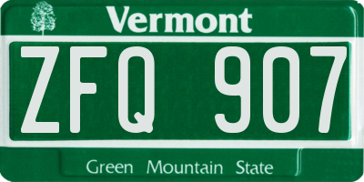 VT license plate ZFQ907