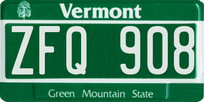 VT license plate ZFQ908