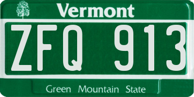 VT license plate ZFQ913