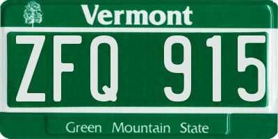 VT license plate ZFQ915