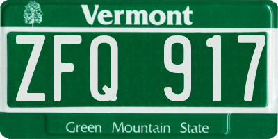 VT license plate ZFQ917