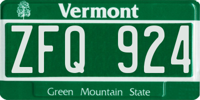 VT license plate ZFQ924