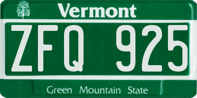 VT license plate ZFQ925