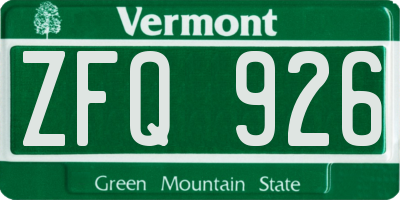 VT license plate ZFQ926