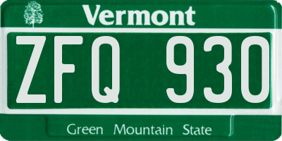 VT license plate ZFQ930