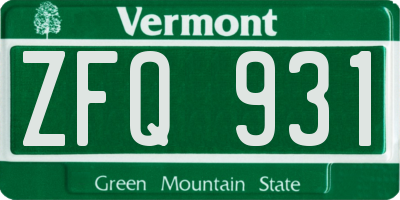 VT license plate ZFQ931