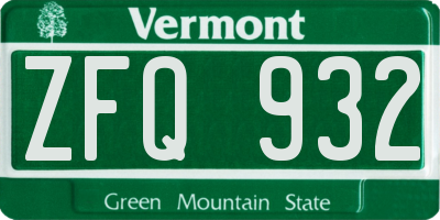 VT license plate ZFQ932