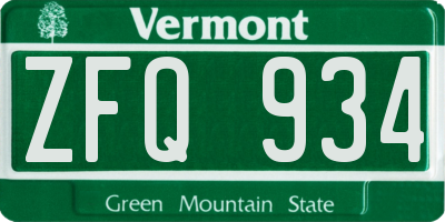 VT license plate ZFQ934