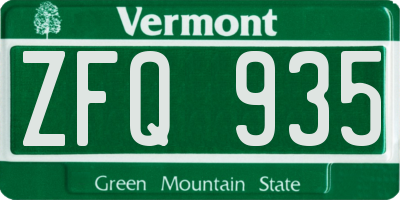 VT license plate ZFQ935