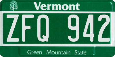 VT license plate ZFQ942